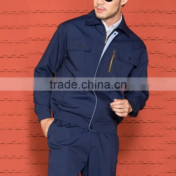 Unisex Navy Blue Cotton Twill With Zip Flap Buttons Work Jacket photo-3
