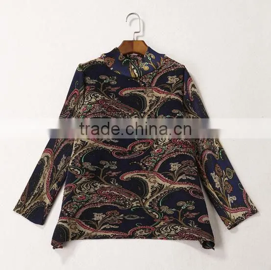 Women Drape Vintage Printed Retro Style Long Sleeve Dresses photo-3