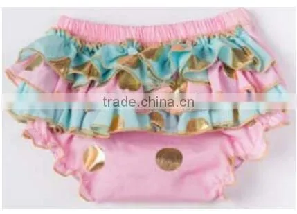 Chinese Product and Low Price Wholesale Gold Polka Dot Ruffle Baby Bloomer for 6months to 4years Baby Kids photo-4