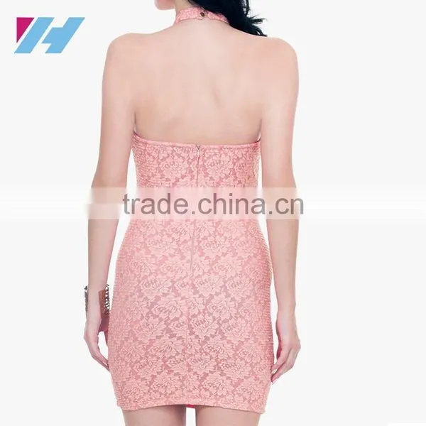 YIHAO Fashion Apparel Wholesales Pink Printed Bodycon Ladies Party Dress Sexy Backless Casual Sleeveless Bandage Mini Dress photo-3