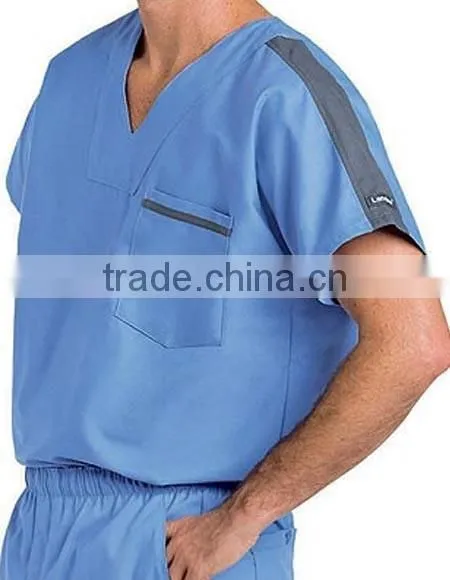 Men's V-Neck Medical Scrub Top With Contrast Stripe on Shoulder and Pocket photo-4