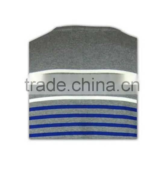 ISO9001/BSCI Manufature Blue V-neck Striped Design Wool Sweater photo-6