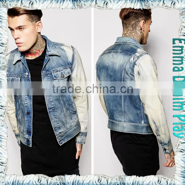 2016 Spring Tops Sleeves Bleached White Blue Denim Men's Jackets Clothes photo-2