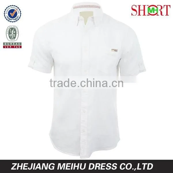 2016 Linen Chambray Mens Button Down Short Sleeve Casual Shirt for Summer photo-4