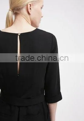 Casual Black V-neck With Belt One Piece Suit Design Trousers photo-3