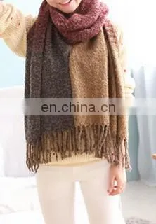 New Cotton Soft Spell Colors Warm Woolen Scarves Women Loop Yarn Strips Fringe Winter Scarf