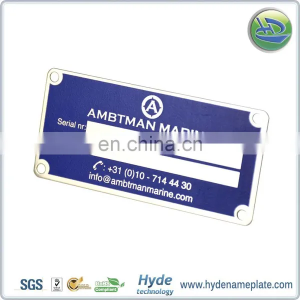 Chemically Etched Stainless Steel Logo Nameplate for Machine