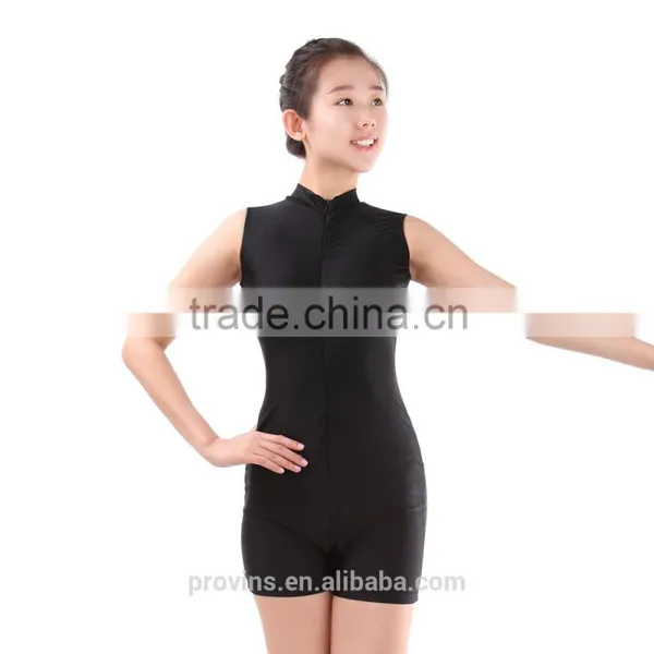 Dance Costume, Sleeveless Zip Front Turtle Neck Shorts Yoga Unitard (6123) photo-4