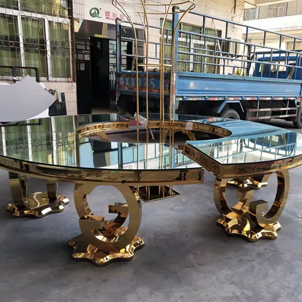 Modern Gold Stainless Steel Glass White Glass Event Banquet Party Dining Dinner Half Moon Wedding Table photo-5