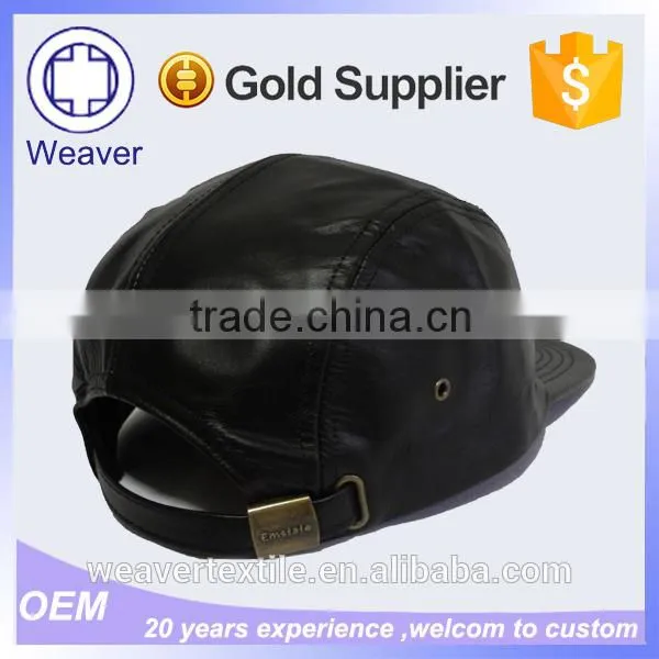 Blank China Good Wholesale Black Leather Strap Faux Leather 5 Panel Hat Manufacture photo-3
