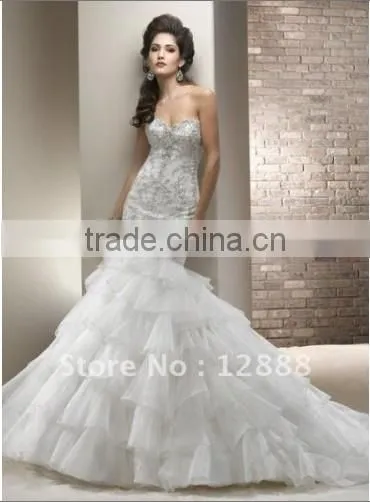 Ivory Organza Silver Decoration Sweetheart Mermaid 2013 Wedding Dre photo-3