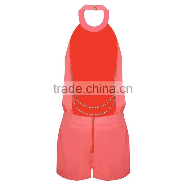 Custom Made Adult Pink Elegant Slim Fit Clubwear Party Trouser Women Woven Jumpsuit photo-5