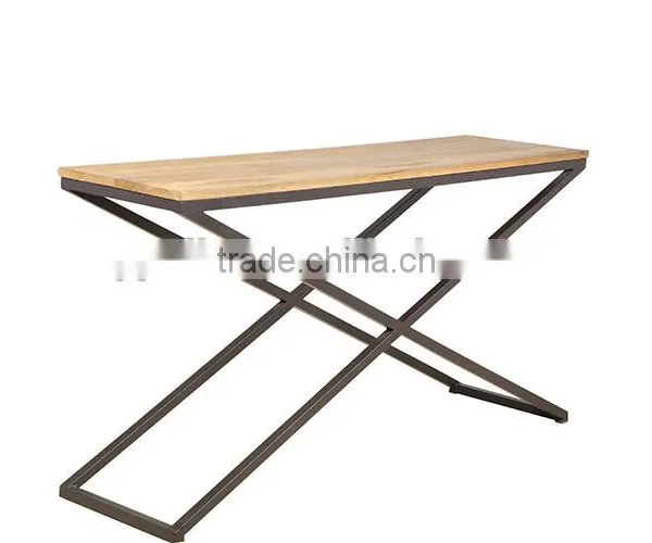 Vintage Wooden Side Table With Metal Legs photo-3