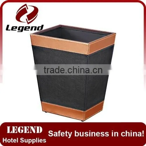 2015 Bathroom Faux Leather Cover Wooden Waste Bin photo-3
