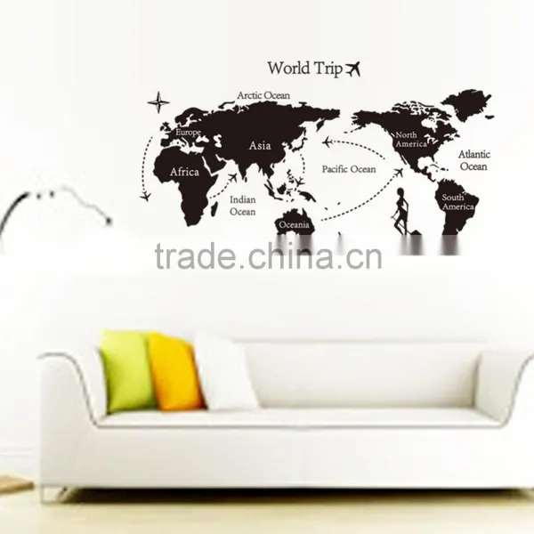 New Design World Map Wall Sticker,5d Home Decor Pvc Wall Sticker,black Pvc 3d Wall Sticker photo-2