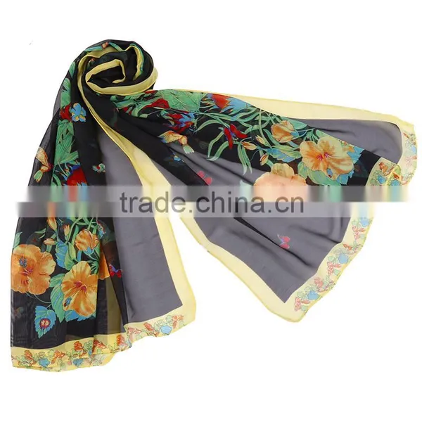 Simple And Big Flower Print Hot Sale Whole Sale Chiffon Scarf In Stock photo-3