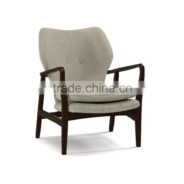 Mid-century Walnut Finished Modern Green Fabric Upholstered Club Chair With Sleek Polished Wood Arms photo-2