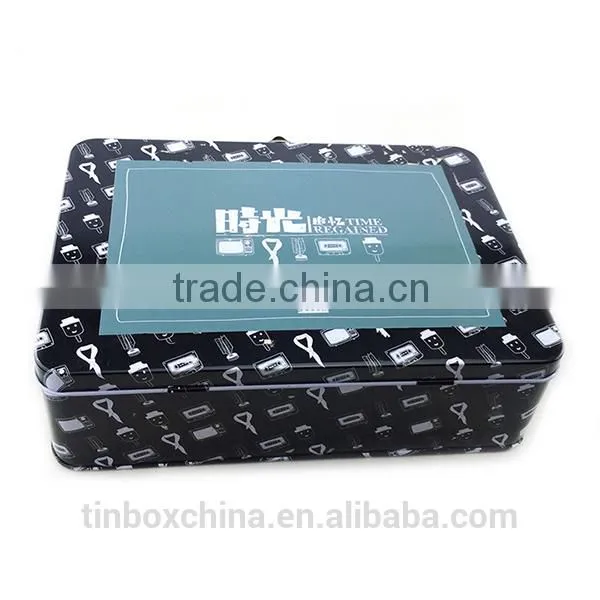 Recycled Medium Rectangle Lunch Tin Box With Handle photo-2