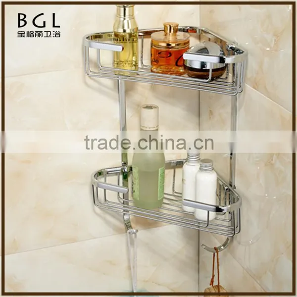 Classic-Style Simple Brass Chrome Finishing Wall Mounted Brassbathroom Accessories Double Corner Basket