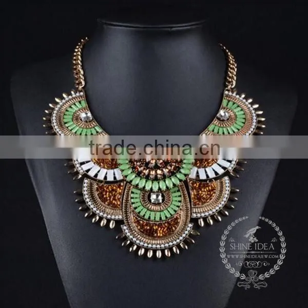 High Quality Vintage Colorful Rhinestone Chunky Statement Necklace Tin Alloy Fashion Women Pendant Necklace 6390154 photo-3