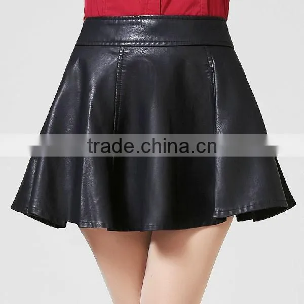 New Design Top Fashion Elegant Mini Short Sexy Black Leather Skirt photo-2