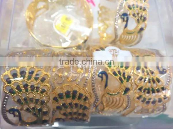 Peacock Design Enamel Broad Hand Carved Gold Plated BRACELET BANGLE KADA photo-4