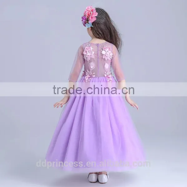 2017 Evening Dress Mesh Long Dress Purple Handmade Flower Wedding Dress photo-5