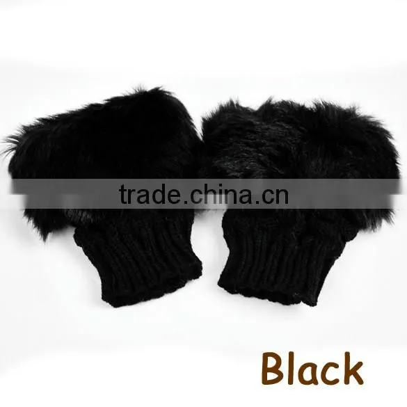 Gloves Arm Warmer Fingerless Gloves-Knitted Rabbit Fur Lined Leather Gloves 8226 photo-2