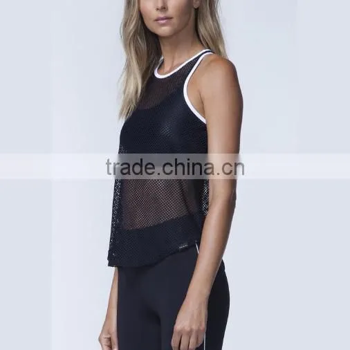 2017 New Arrival Custom Logo Blank High Quality Women Crop Top Wholesale Mesh Top Shirts photo-3