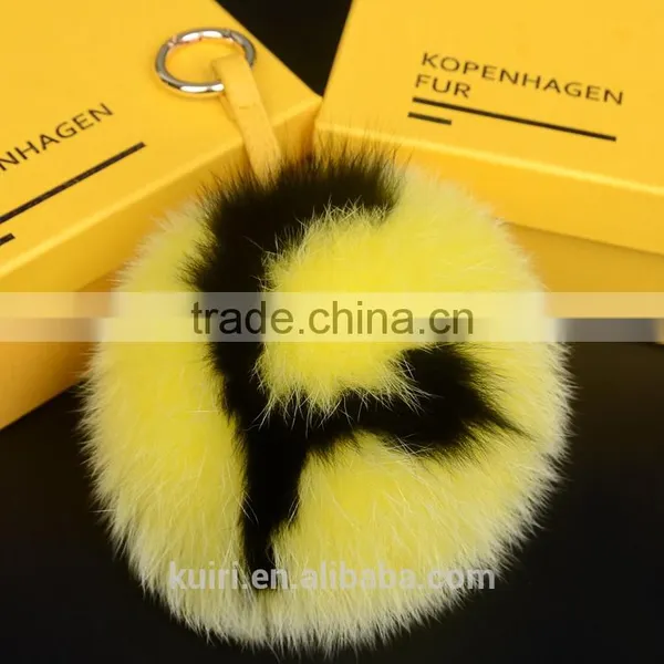15CM Big Fluffy Bag Bugs Pom Pom Keychains Handmade Alphabet Real Fox Fur Ball Key Chain Bag Charm Monster Letter Pompoms photo-6