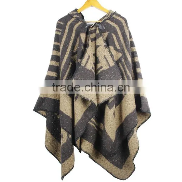2016 New Design Fashion Autumn Winter Acrylic Bohemian Poncho Shawls With Hooded for Women photo-4