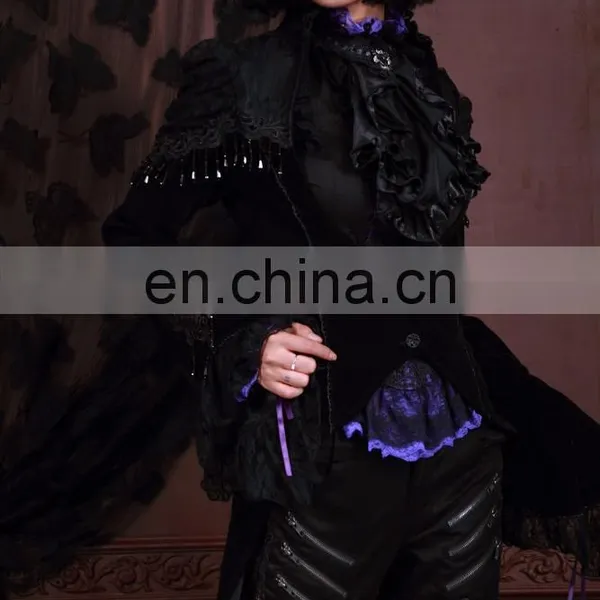 Gothic Velvet Swallow Tale Jacket With Laces and Beads photo-4