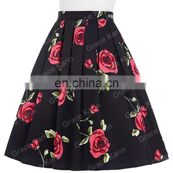 Grace Karin Women Pleated Vintage Cotton Floral Print Skirt CL6294-19 photo-2