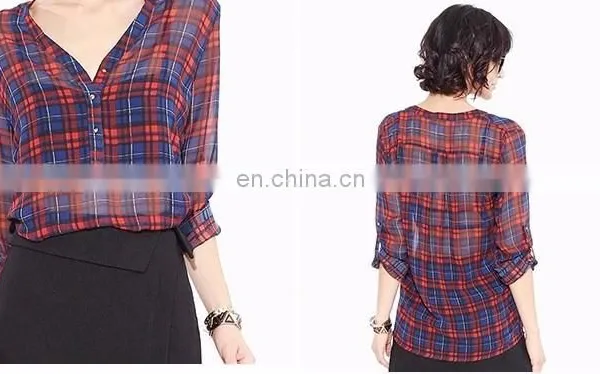 Top Grade Women Casual Blouse Designs/plaid Shirt photo-6