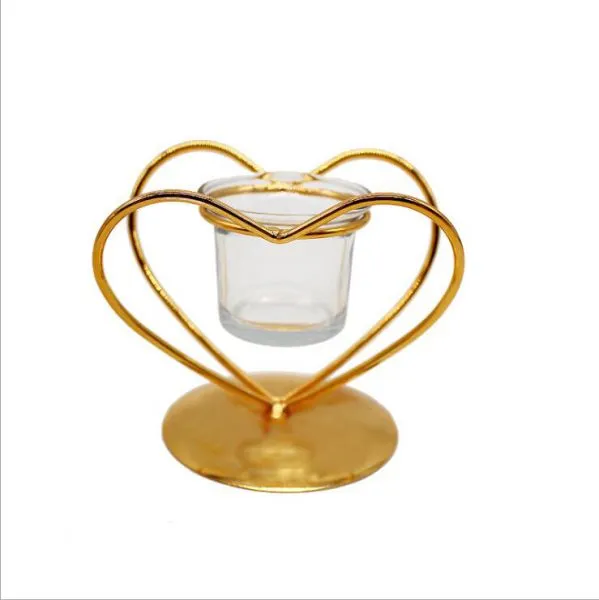 Gold Metal Wire Heart Shape Decorative Metal Candle Holder With Glass Tealight Holder photo-3