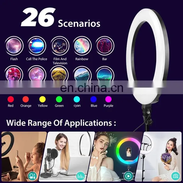 Hot Sale18 Inch 3 Phone Clip RGB Color LED Ring Light With Remote Control for Selfie Makeup Live Broadcast Photography photo-3