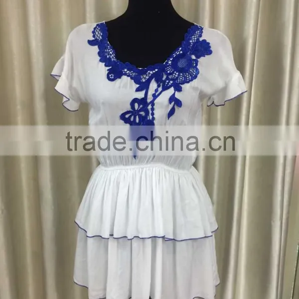 2016 Fashion Layers Lace Short Sleeve Cotton Blouse
