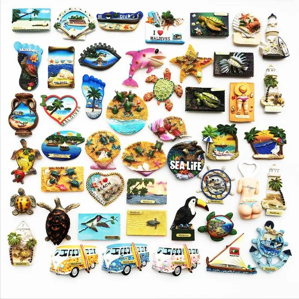 Wholesale Price Personalized Maldives Marine Sea Beach Travel Tourism Tourist Custom 3D Poly Resin Polyresin Fridge Magnet Souvenirs Factory