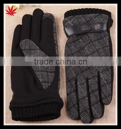 Man's Wholesale Mirco Velvet and Fabric Touch Screengloves With Leather Button