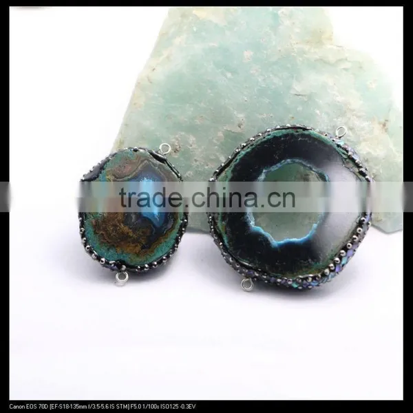 LFD-0095B Nature Agate Geode Connector Beads, With Pave Crystal and Silver / Gold Foil / Abalone Shell Druzy Beads photo-2
