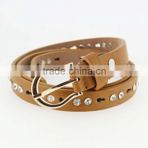 Women's Fashion pu Leather Shiny Rhinestone Belt With Shiny Gold Buckles in Yiwu photo-2