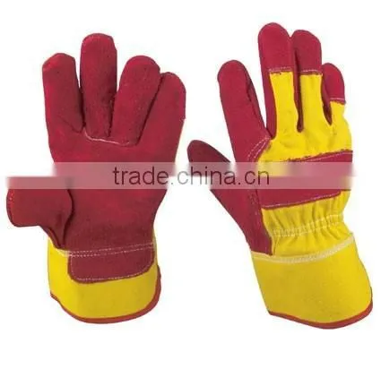 Red Rubberized Cuff Cowhide Split Leather Working Gloves photo-6