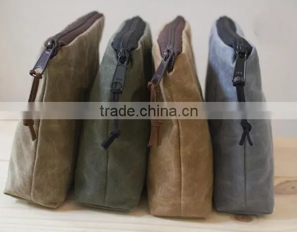 Custom High Quality Waxed Canvas Zipper Pouch Unisex photo-3