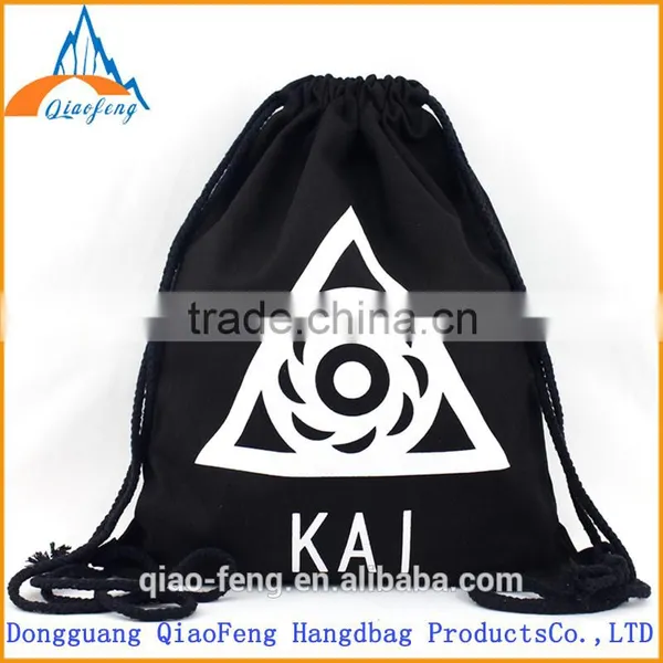 Black Cotton Drawstring Bag/fashion Korean School Bags photo-3