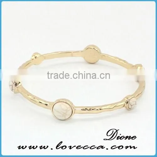 High Quality Women Simple Design Gold Natural Stone Bead Bracelet Charms Cuff Bangles photo-5