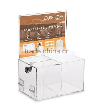 Source One Deluxe Donation Box - Collection Box - Tip Container - With Two Compartments for Give & Take- Treat or Prize Compartm