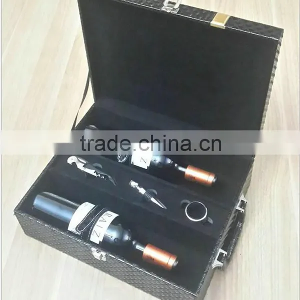 The Factory Wholesale Custom High Black PU Leather 2 Bottles of Red Wine Boxes photo-4