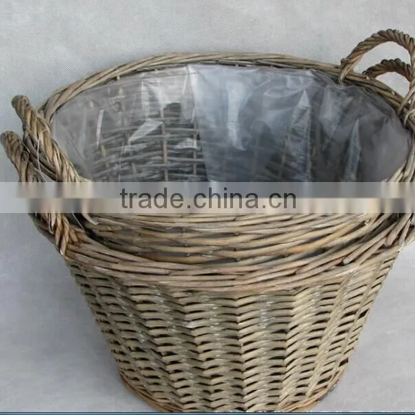 100%Handmade Wicker Plastic Lined Plant Basket Wicker Plant Pot Flower Plant Basket photo-2