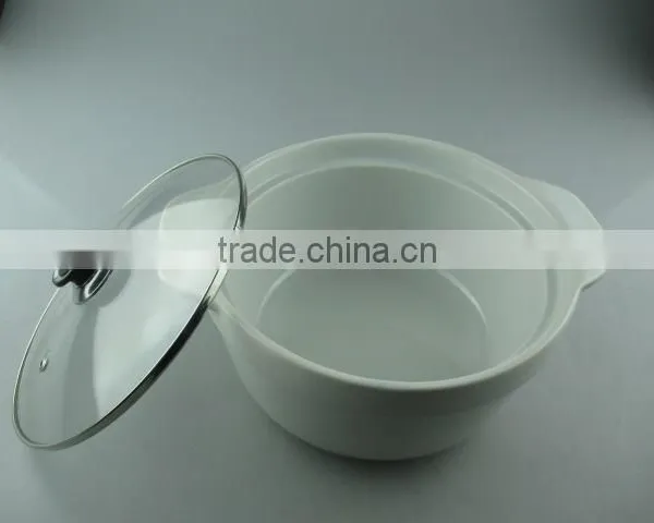 Wholesale White Ceramic Tureen/cookware With Glass Lid in Stock photo-2