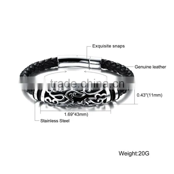 Fashion Mens Jewelry Customrized Logo Stainless Steel Beads Leather Bracelet photo-5